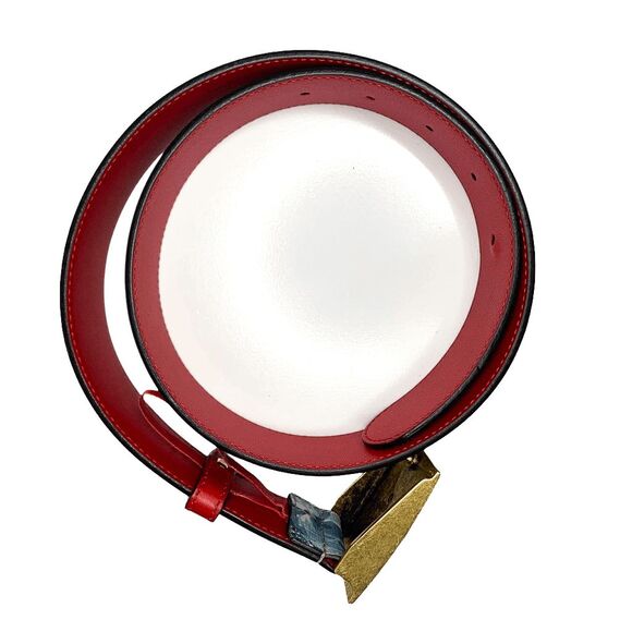 Gucci Supreme Double GG Canvas Blue Blooms Belt Brass Tiger Head Buckle Size 80 - Picture 9 of 9